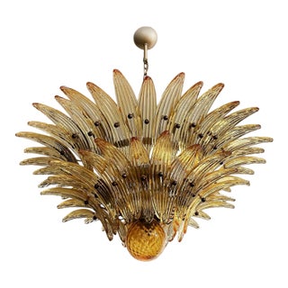 Murano Amber Palm Glass Chandelier – Hand Made in Italy For Sale