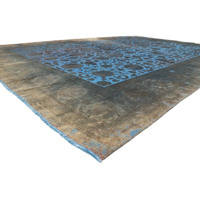 78579 Vintage Persian Blue Overdyed Rug, 13'00 x 18'08. Vintage charm meets eclectic modern flair in this hand-carved...