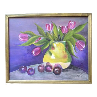 Vintage Original Still Life Floral Painting Framed For Sale