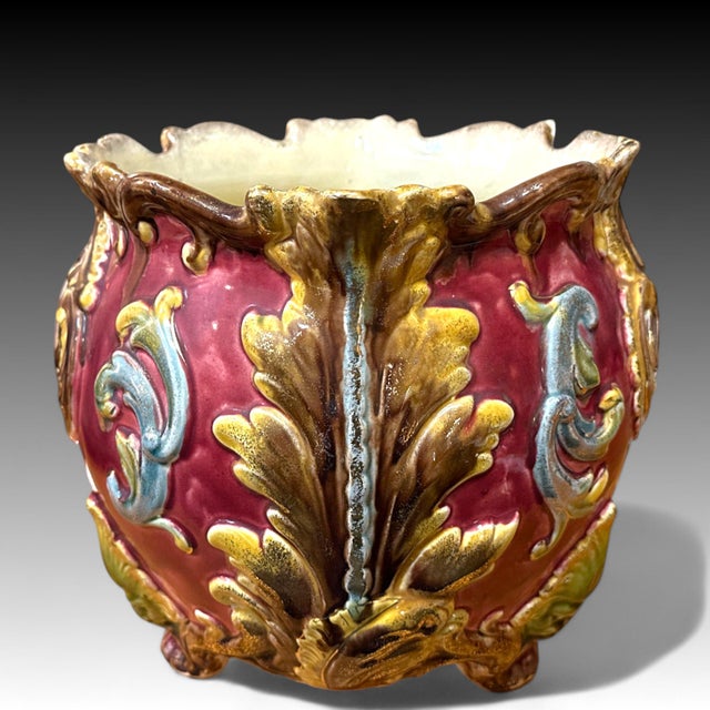 Art Nouveau Majolica Footed Cachepot / Jardiniere, 20th Century For Sale - Image 3 of 11