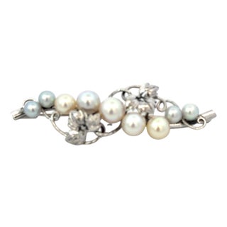 1990s Mikimoto Akoya Pearl Brooch Sterling Silver 6.8 mm Estate 8 Grams For Sale