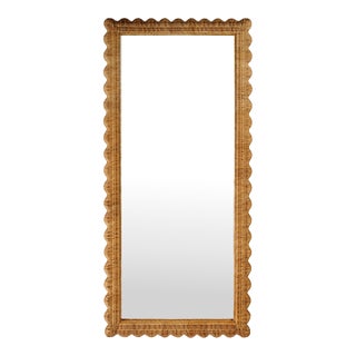 Flora 32 in. W x 69.5 in. H Rectangular Scalloped Rattan Floor Mirror, Honey For Sale