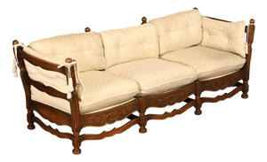 French Country Style Carved Oak Frame Three Seat Sofa