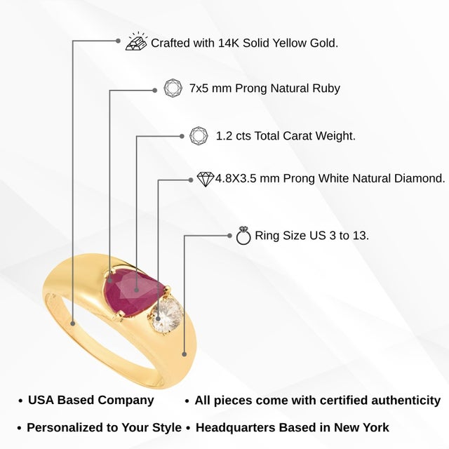 Bombe Style 1.20ct Ruby and Diamond Toi Et Moi 14k Gold Ring Size 5 For Sale - Image 13 of 17