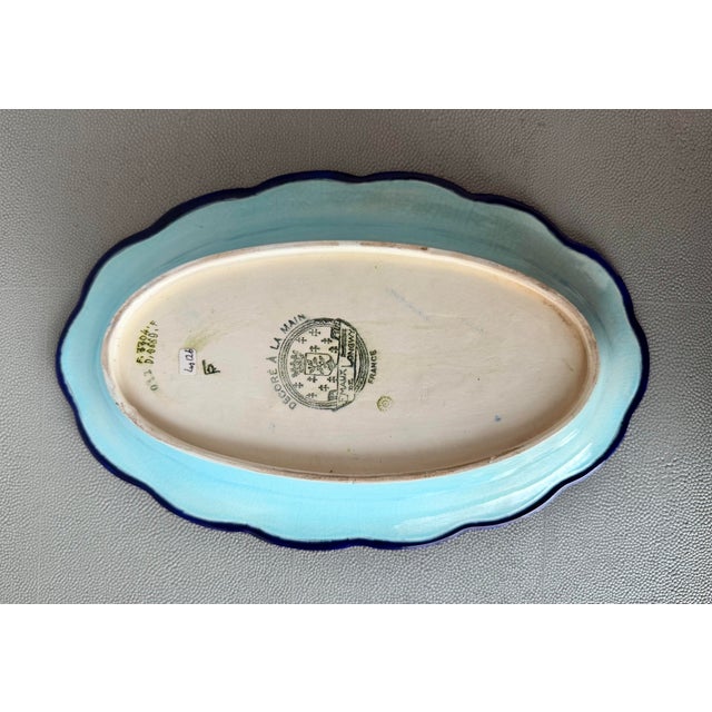 1930s Antique French Émaux De Longwy Oval Serving Bowl For Sale - Image 5 of 5
