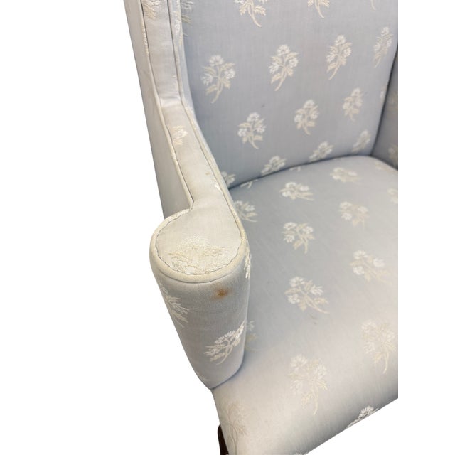 Baker Furniture Attributed Blue Damask Wingback Chairs - A Pair For Sale - Image 15 of 15