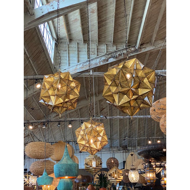 Brass Vintage Indian Brass Origami Star Pendant Light Small For Sale - Image 8 of 9