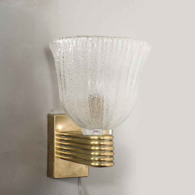 Mid-Century Hand-Blown Murano Fluted Pulegoso Glass Sconce by Barovier & Toso For Sale - Image 12 of 13