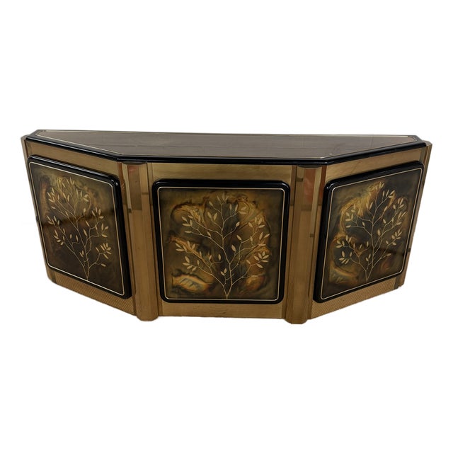 1970’s “Tree of Life” Shaved Corner Console Cabinet by Bernhard Rhône for Mastercraft For Sale