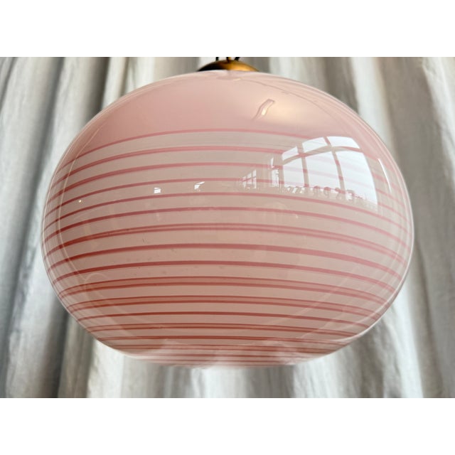 Mid-Century Pink Swirl Murano Glass and Brass Pendant, Italy, 1970s For Sale - Image 6 of 17