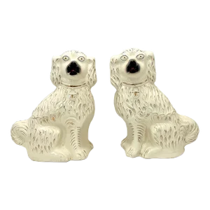 Rare Original Pair of Large Late 19th Century Antique English Staffordshire Pottery Dogs - 15 Inchs Tall