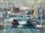Abstract 1960s Vintage Harbor Scene Jean Kalisch Abstract Painting Oil on Board For Sale - Image 3 of 12