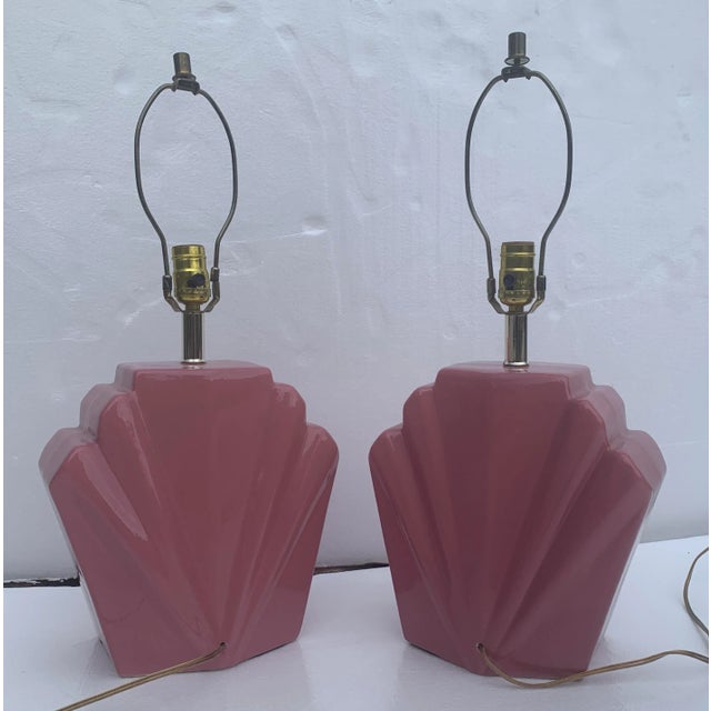 Rose 1980s Postmodern Deco Scalloped Table Lamps For Sale - Image 8 of 9