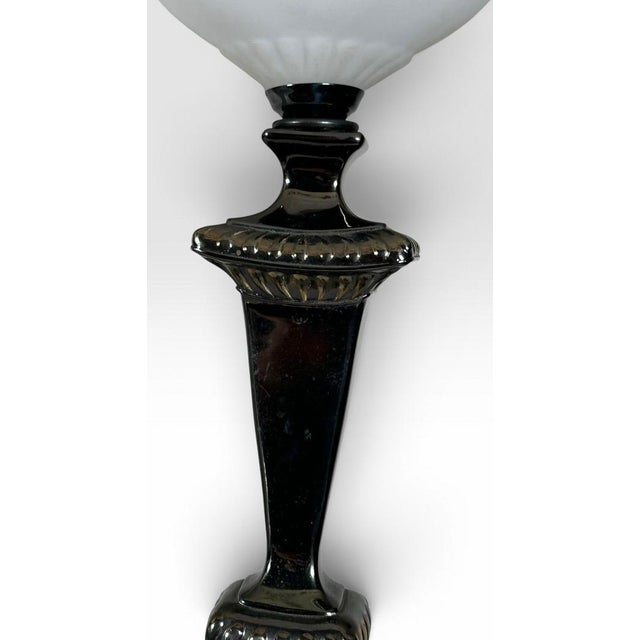 Mid 20th Century Neoclassical Brass and Painted Milk Glass Grapevine Lamps - A Pair For Sale - Image 11 of 18