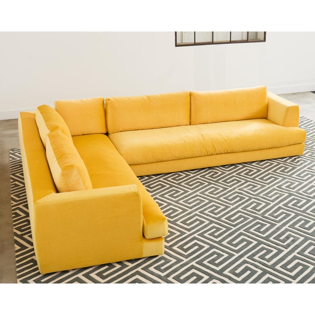 Bespoke Yellow Mohair Velvet Upholstered Sectional Sofa For Sale - Image 4 of 12