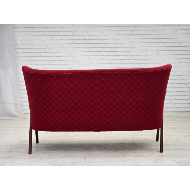 Danish 2-Seater Sofa in Red Fabric with Beech Legs and Armrests, 1960s For Sale - Image 4 of 17