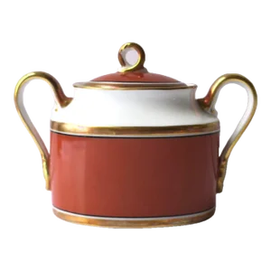 Italian Richard Ginori Contessa Gold & Terracotta Porcelain Sugar Bowl