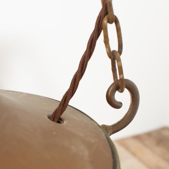 Metal Antique Arts & Crafts Brass Church Sanctuary Pendant Light from Holophane, 1890s For Sale - Image 7 of 9