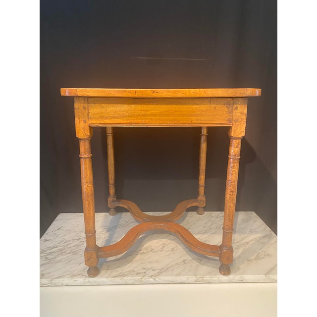French 19th Century French Side Table With Embossed Leather Top and X-Form Stretcher For Sale - Image 3 of 11