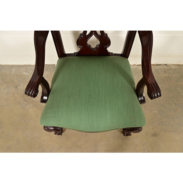 Wood Thomasville Chippendale Carved Mahogany Armchairs, Pair For Sale - Image 7 of 15