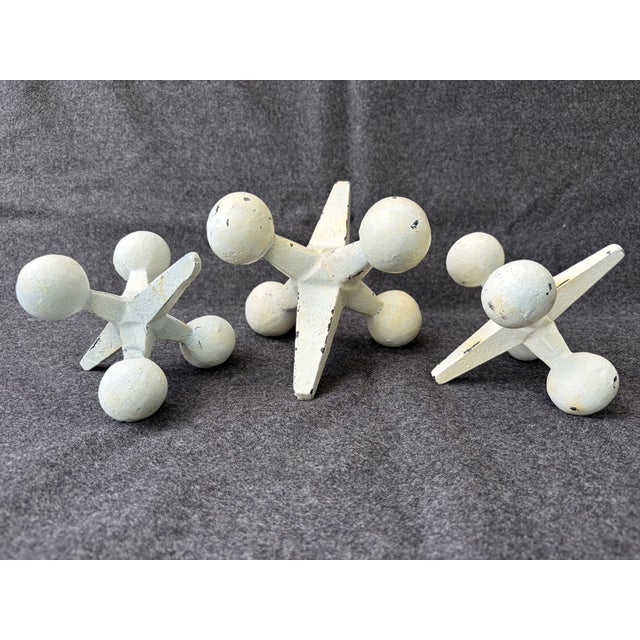 1990s Off White Cast Iron Jacks Set of 3 Decorative Objects For Sale In New York - Image 6 of 17