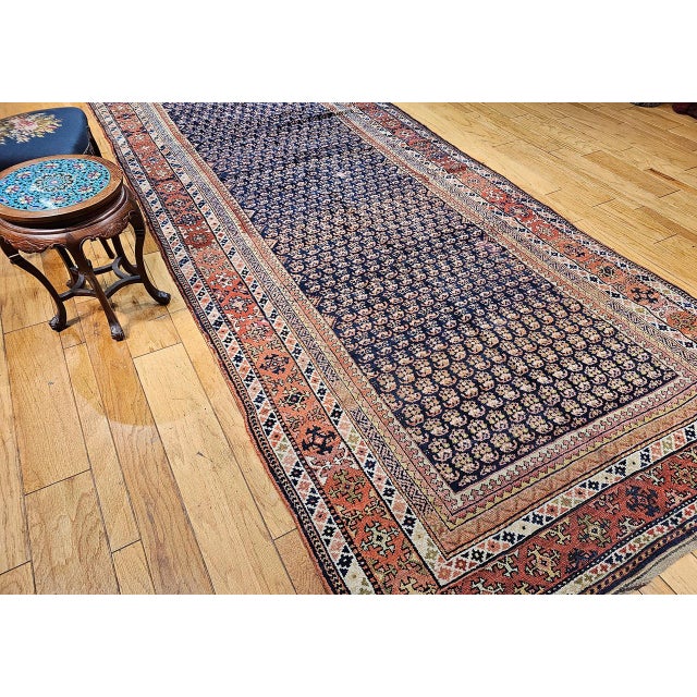 19th Century Persian Kurdish Gallery Rug, Hand-Knotted Wool, Allover Paisley Pattern, Navy & Terracotta, 6' X 15' For Sale - Image 10 of 18