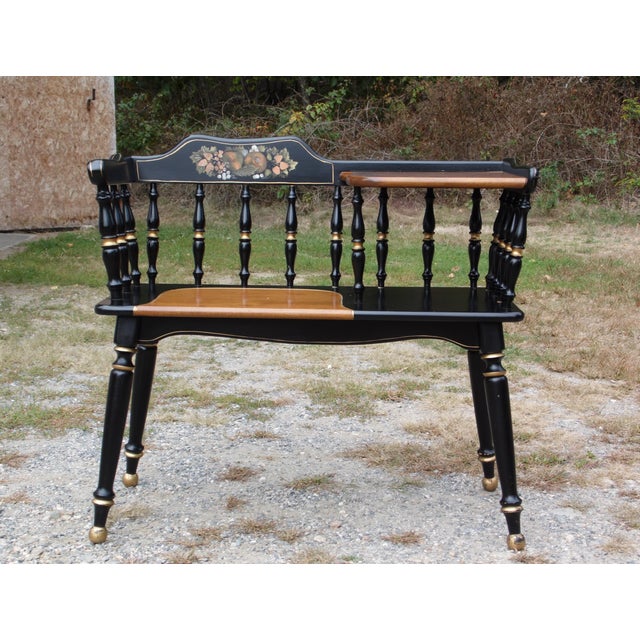 Vintage Ethan Allen Gossip Bench Hitchcock Style Telephone Table Entry