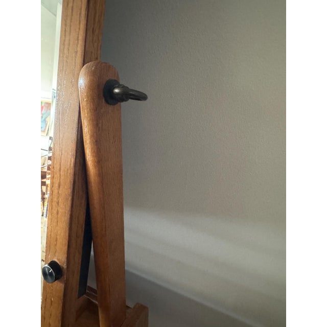 Mid 20th Century Oak Vanity Table With Lighted Adjustable Top Mirror and Upholstered Bench For Sale - Image 15 of 17
