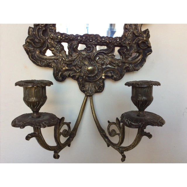 Antique Brass Repousse Mirror Candle Wall Sconces Pair Chairish