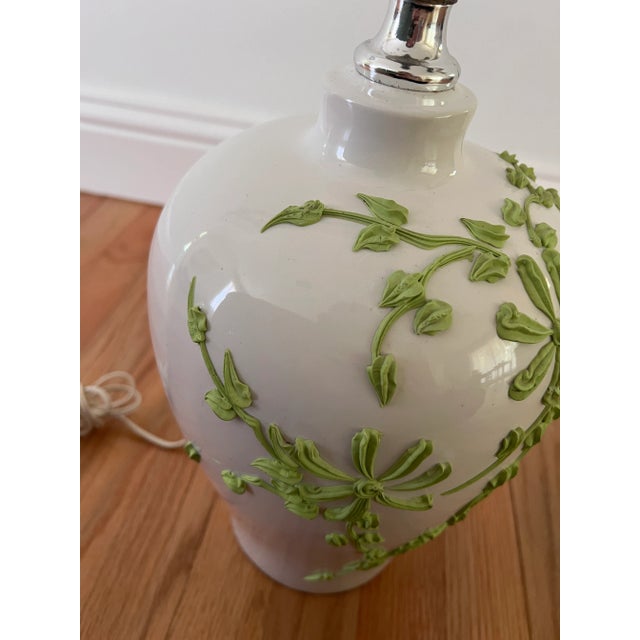 Mid 20th Century Vintage Ceramic Lamp With Applied Green Floral Motif For Sale - Image 5 of 6
