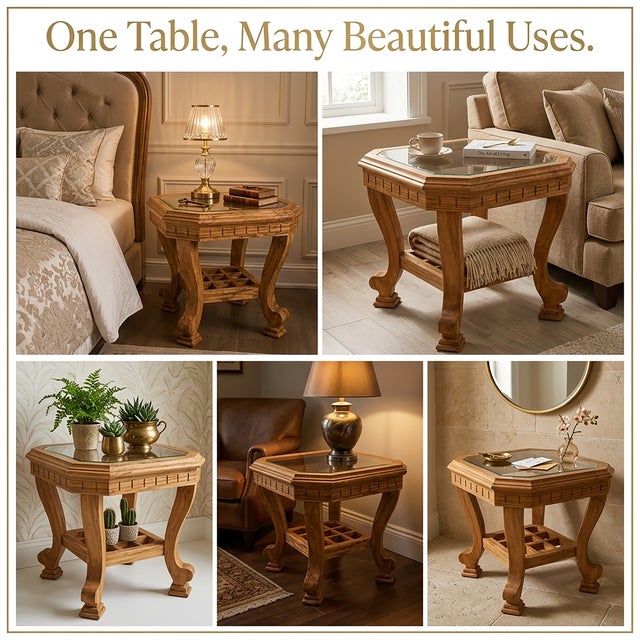 Add handcrafted elegance to your living space with this beautifully made Wooden Side Table by MOONSUN 5. This table...