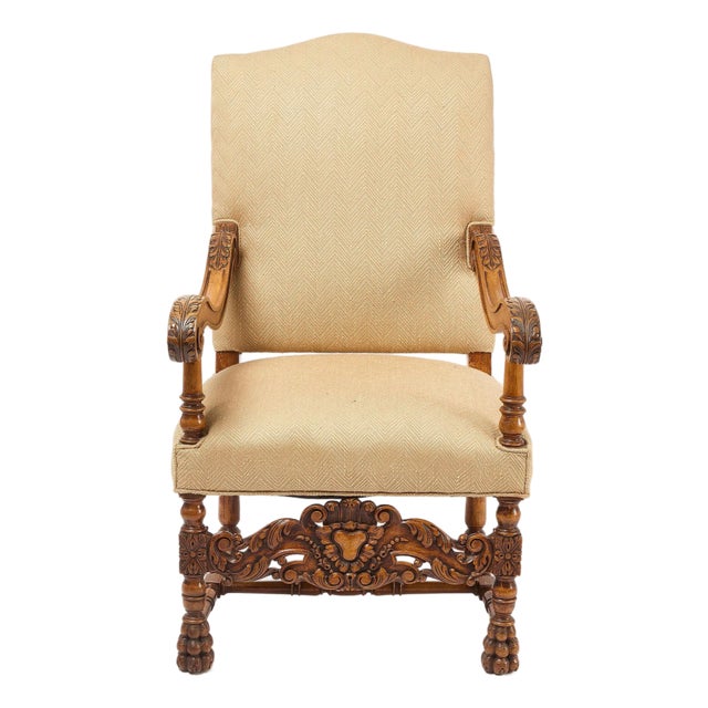 18th Century Italian Baroque Carved Antique Walnut Armchair For Sale