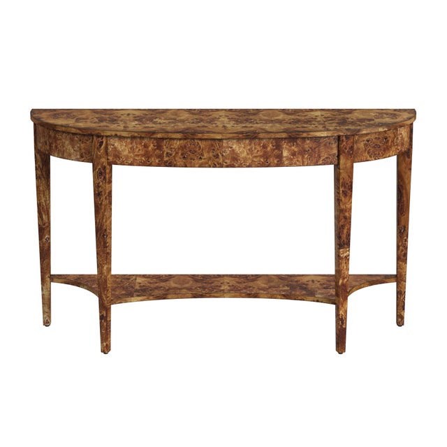 Spritely Home Accent Furniture Astor 54"W Demilune Console Table, Traditional Burl For Sale - Image 4 of 9