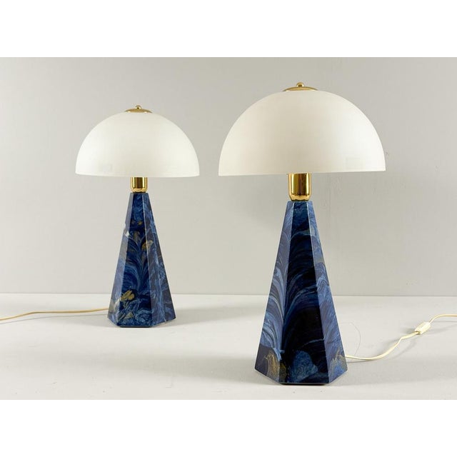 Mid-Century Modern Vintage Prisma Table Lamps with Marble Shades, Italy, 2000s, Set of 2 For Sale - Image 3 of 18