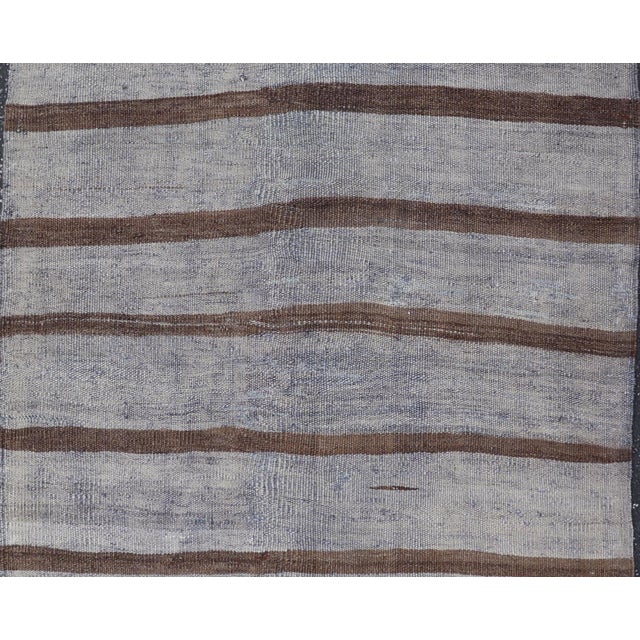 Gray Vintage Turkish Kilim Rug With Soft Grey and Rich Brown Stripes 3'2 X 5'4 For Sale - Image 8 of 10