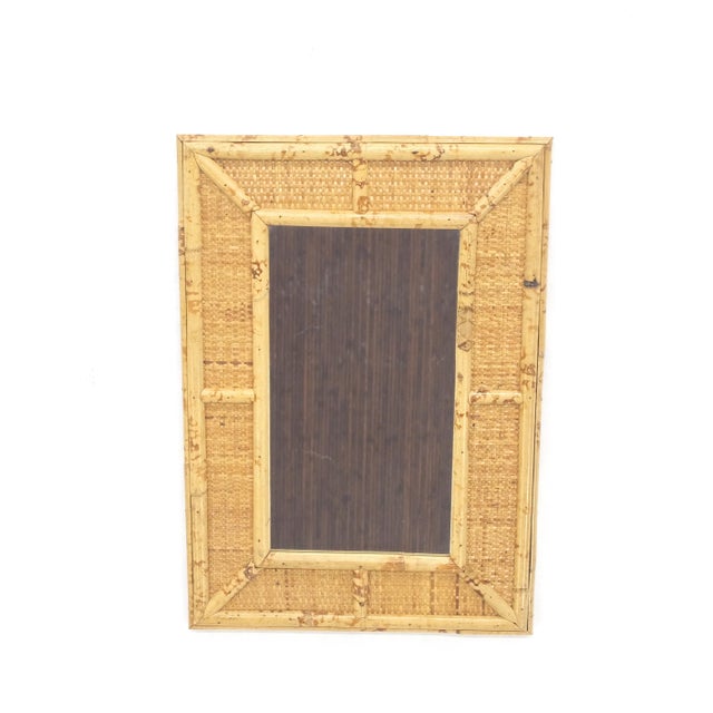 Ficks Reed Compact Rectangle Bamboo Frame Decorative Mid Century Modern c1970s Wall Mirror For Sale - Image 4 of 7