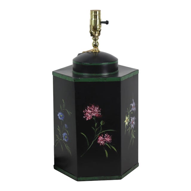 Vintage English Style Hexagonal Tea Caddy Table Lamp For Sale