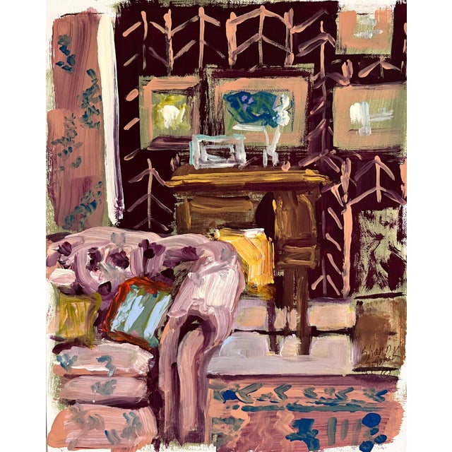 Textile Original Artwork Painting of Interior Scene "Chesterfield" by Shann Spishak For Sale - Image 7 of 7