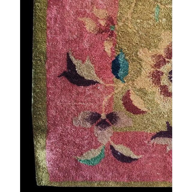 Cute Pink-Cerise Grond Color With Central Floral Desing Antique Chinese Art Deco Rug For Sale - Image 4 of 5