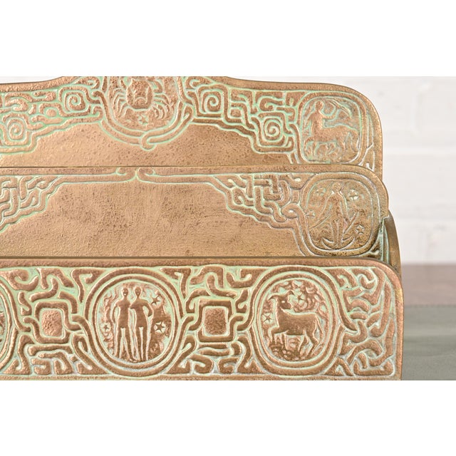 Bronze Tiffany Studios New York Zodiac Pattern Bronze Doré Letter Rack For Sale - Image 8 of 14