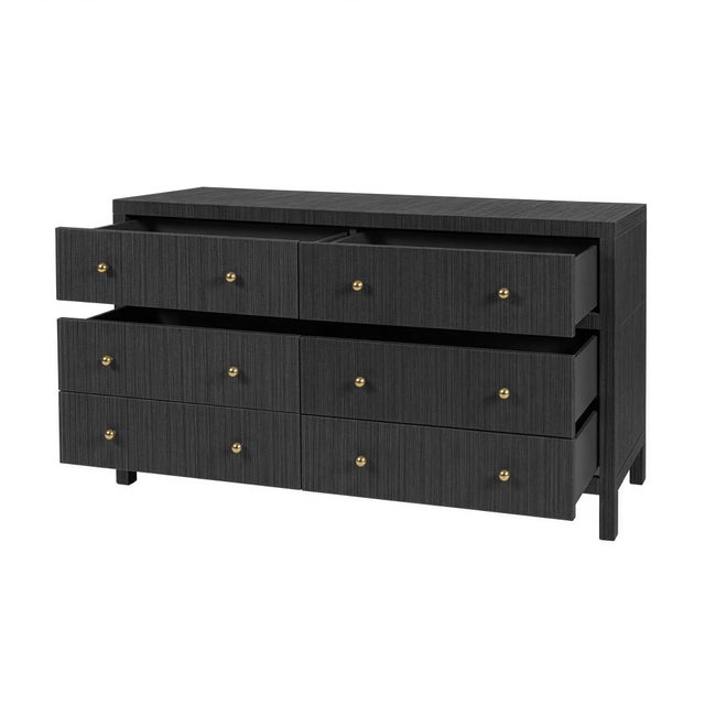 Spritely Home Accent Furniture Nora 60 in. W Raffia 6 Drawer Dresser, Charcoal Raffia For Sale - Image 4 of 9