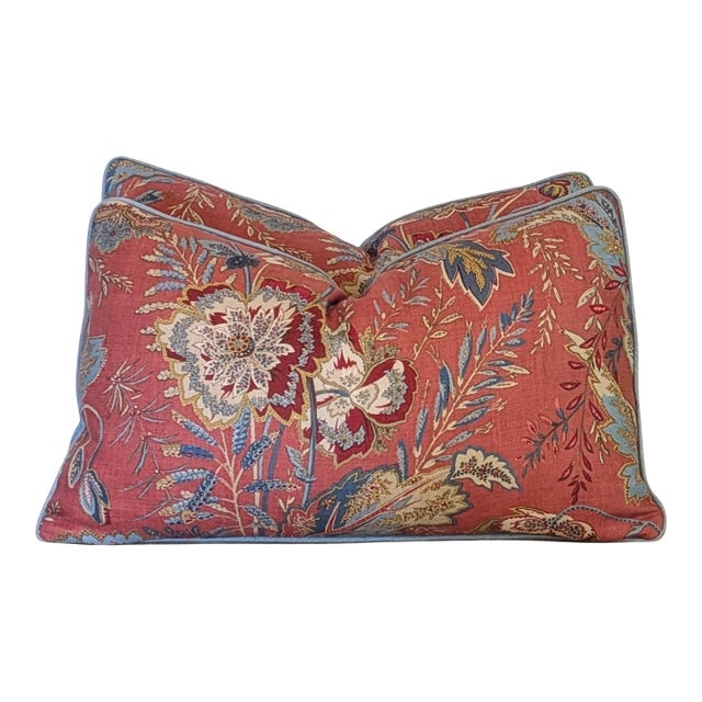 Gp & J Baker Indienne Flower Lumbar Pillows in Red For Sale