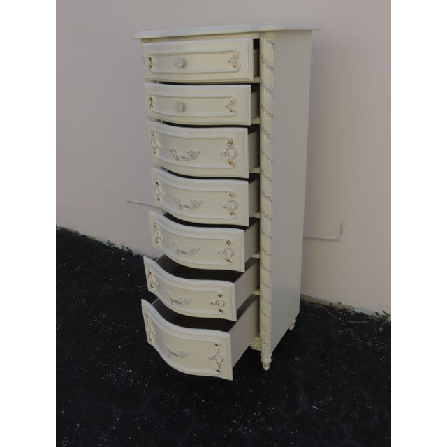 French Shabby Chic Painted Carved Tall Narrow Lingerie Jewelry Chest 6406 For Sale - Image 12 of 18