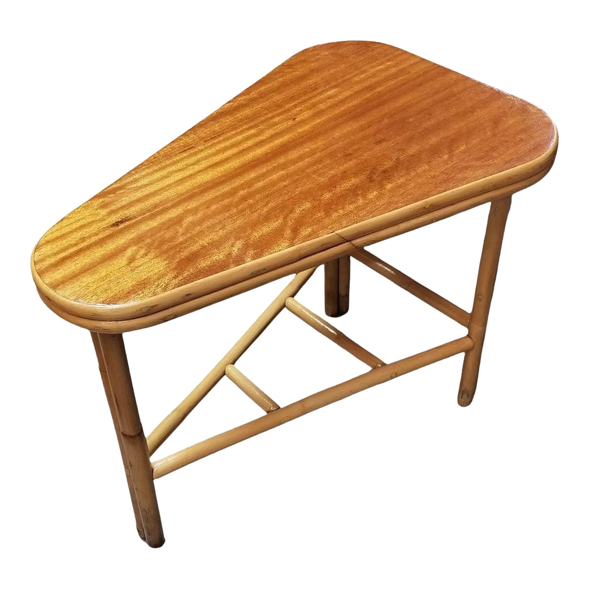 1950s Restored Rattan Wedge Table With Bottom Rack | Chairish
