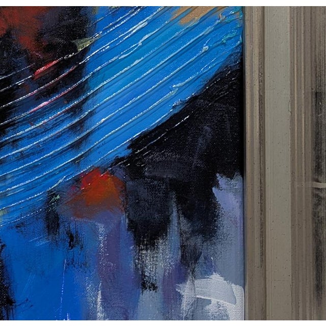 2020s Square Multi Colored Blue White Textured Framed Abstract Art on Canvas. For Sale - Image 5 of 6