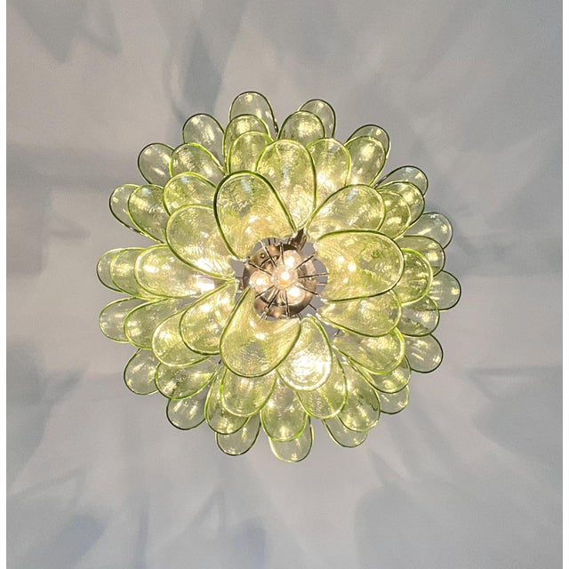 2020s Large Italian Murano Chandelier | 52 Handblown Green Glass Petals, Hollywood Regency Style For Sale - Image 5 of 6