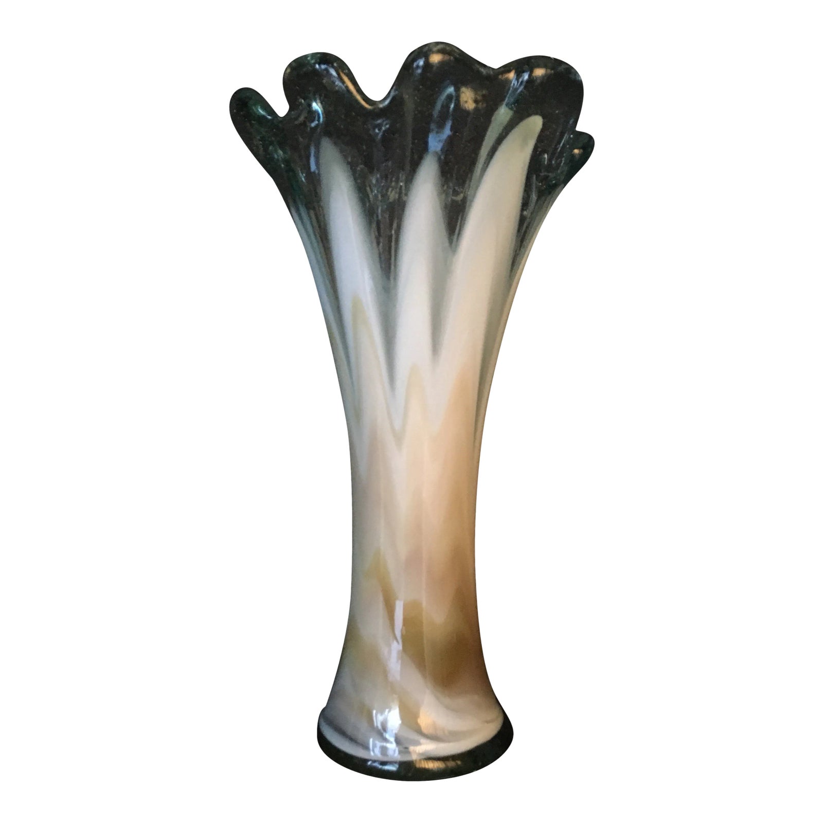 1960s Vintage Italian Amber, White, and Clear Murano Glass Vase Chairish