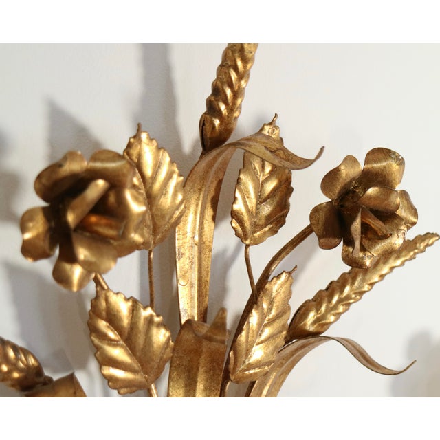 Metal Italian Wheat Tole Sconces , a Pair For Sale - Image 7 of 8