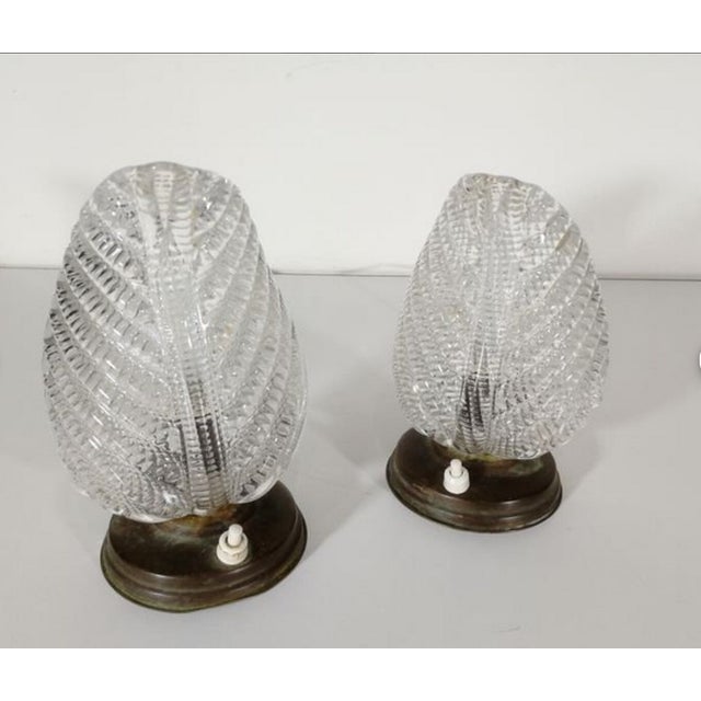 Metal Art Deco Murano Glass Lamps, 1950s, Set of 2 For Sale - Image 7 of 12