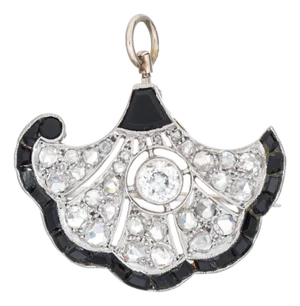 Vintage Art Deco Diamond Onyx Pendant Brooch Platinum Gold Fine Jewelry